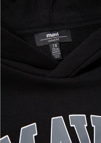 Mavi Logo Baskılı Kapüşonlu Siyah Sweatshirt 6610110-900