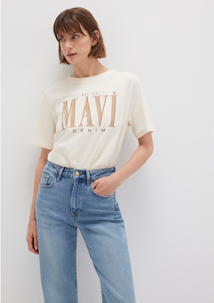 Mavi Logo Baskılı Bej Tişört 1611990-70008