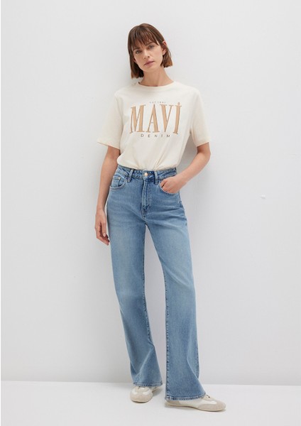 Mavi Logo Baskılı Bej Tişört 1611990-70008