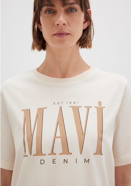 Mavi Logo Baskılı Bej Tişört 1611990-70008