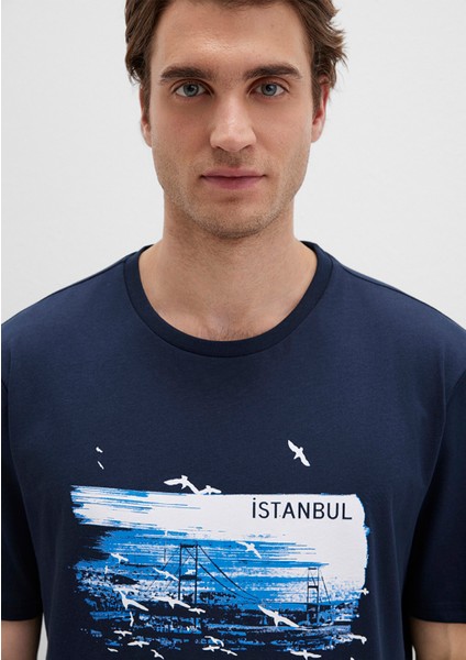 İstanbul Baskılı Lacivert Tişört 0611884-70490