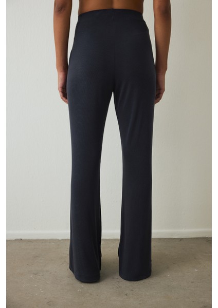 Siyah Modal Yüksek Bel Fitilli İspanyol Paça Tayt fırsatları