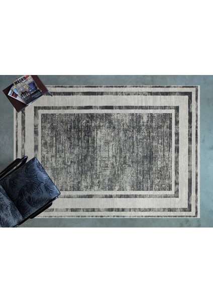 Antrasit Çerçeveli Modern Etnik Desenli Halı | Makinada Yıkanabilir | Hav Toz Vermez | Leke Tutmayaz | Kaymaz Taban | Dijital Makine Baskı | Salon Yolluk Mutfak Halısı fiyatları