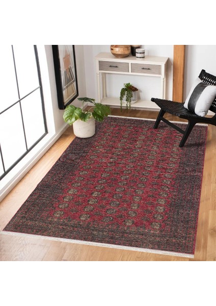 Kırmızı Çerçeveli Modern Etnik Desenli Halı | Makinada Yıkanabilir | Hav Toz Vermez | Leke Tutmayaz | Kaymaz Taban | Dijital Makine Baskı | Salon Yolluk Mutfak Halısı modelleri