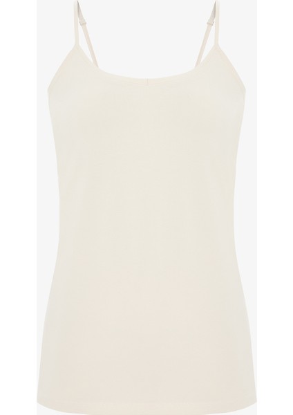 Bej V Yaka Ince Askılı Pamuklu Atlet