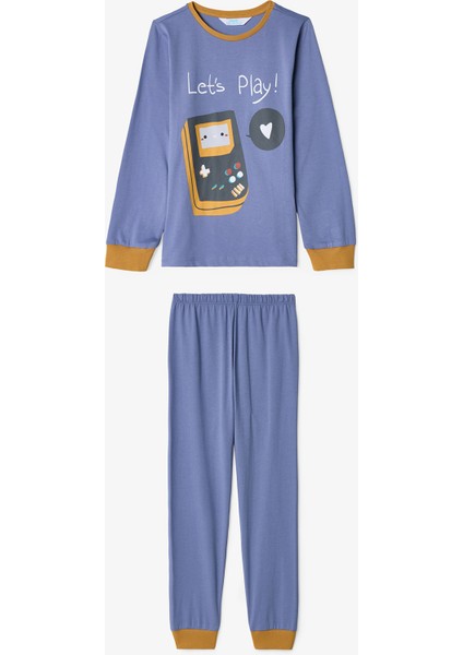 Erkek Çocuk Let's Play Oyun Desenli Pamuklu Uzun Kollu 2'li Pijama Takımı indirimleri
