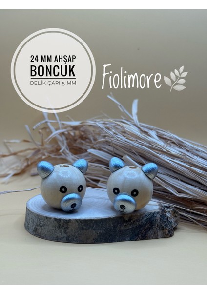 Ahşap Ayıcık Boncuk 24 mm (2 Adet) 1.kalite Anahtarlık Emzik Zinciri Aksesuar Delik Çapı 5 mm