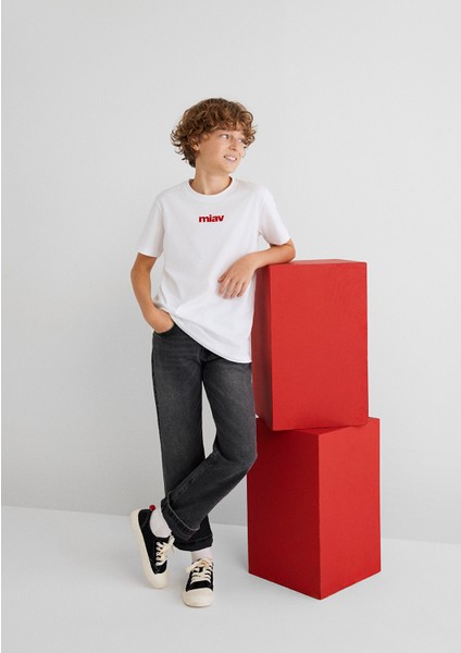 Kırmızı Miav Baskılı Çocuk Tişört 66332602