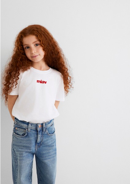 Kırmızı Miav Baskılı Çocuk Tişört 66332602