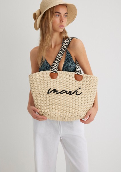 Mavi Logo Hasır Omuz Çantası 1910145-82044