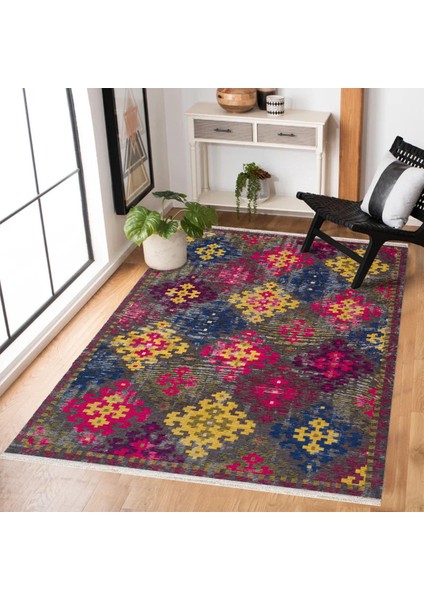 Gri Geometrik Modern Etnik Desenli Halı | Makinada Yıkanabilir | Hav Toz Vermez | Leke Tutmayaz | Kaymaz Taban | Dijital Makine Baskı | Salon Yolluk Mutfak Halısı modelleri