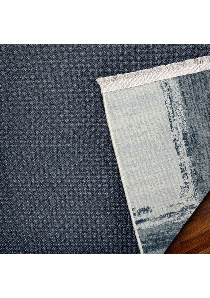 Koyu Mavi Çerçeveli Modern Etnik Desenli Halı | Makinada Yıkanabilir | Hav Toz Vermez | Leke Tutmayaz | Kaymaz Taban | Dijital Makine Baskı | Salon Yolluk Mutfak Halısı modelleri