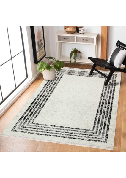 Siyah Çerçeveli Modern Etnik Desenli Halı | Makinada Yıkanabilir | Hav Toz Vermez | Leke Tutmayaz | Kaymaz Taban | Dijital Makine Baskı | Salon Yolluk Mutfak Halısı modelleri