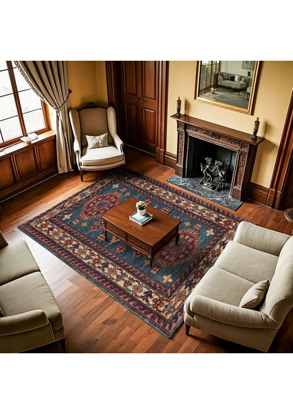 Mavi Madalyon Modern Etnik Desenli Halı | Makinada Yıkanabilir | Hav Toz Vermez | Leke Tutmayaz | Kaymaz Taban | Dijital Makine Baskı | Salon Yolluk Mutfak Halısı fiyatları