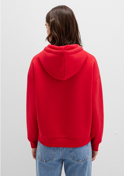 Mavi Logo Baskılı Kapüşonlu Kırmızı Sweatshirt 168334-35476