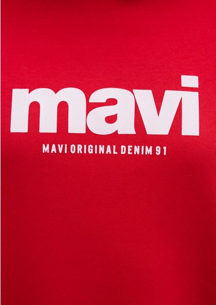 Mavi Logo Baskılı Kapüşonlu Kırmızı Sweatshirt 168334-35476