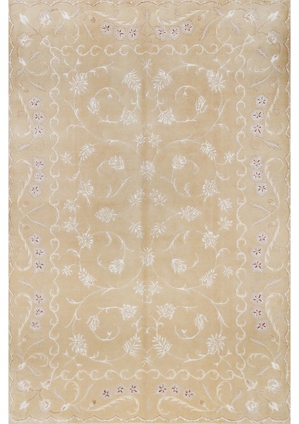 Krem Çiçekli Modern Etnik Desenli Halı | Makinada Yıkanabilir | Hav Toz Vermez | Leke Tutmayaz | Kaymaz Taban | Dijital Makine Baskı | Salon Yolluk Mutfak Halısı