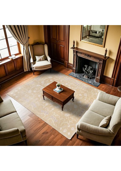Krem Çiçekli Modern Etnik Desenli Halı | Makinada Yıkanabilir | Hav Toz Vermez | Leke Tutmayaz | Kaymaz Taban | Dijital Makine Baskı | Salon Yolluk Mutfak Halısı fiyatları