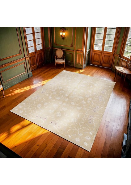 Krem Çiçekli Modern Etnik Desenli Halı | Makinada Yıkanabilir | Hav Toz Vermez | Leke Tutmayaz | Kaymaz Taban | Dijital Makine Baskı | Salon Yolluk Mutfak Halısı modelleri