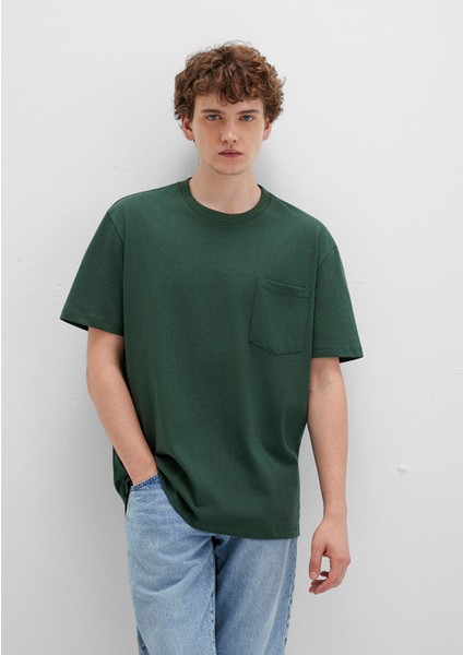 Cep Detaylı Yeşil Basic Tişört 066248-81570