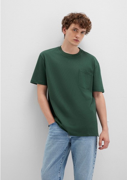 Cep Detaylı Yeşil Basic Tişört 066248-81570