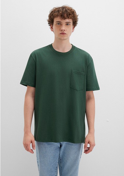 Cep Detaylı Yeşil Basic Tişört 066248-81570