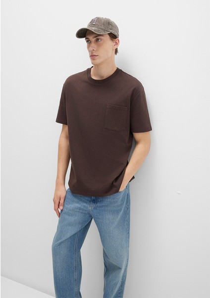 Cep Detaylı Kahverengi Tişört 066248-70251