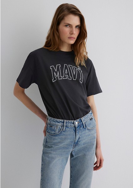 Mavi Logo Baskılı Siyah Tişört 1611193-900