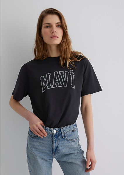 Mavi Logo Baskılı Siyah Tişört 1611193-900