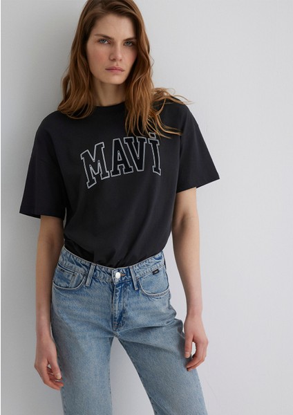 Mavi Logo Baskılı Siyah Tişört 1611193-900