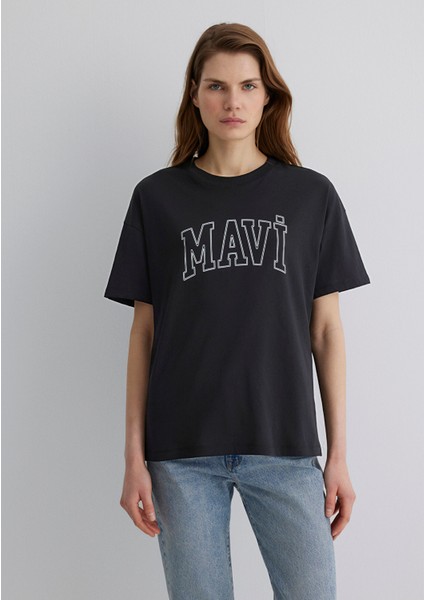 Mavi Logo Baskılı Siyah Tişört 1611193-900