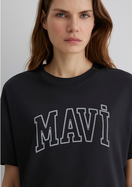 Mavi Logo Baskılı Siyah Tişört 1611193-900