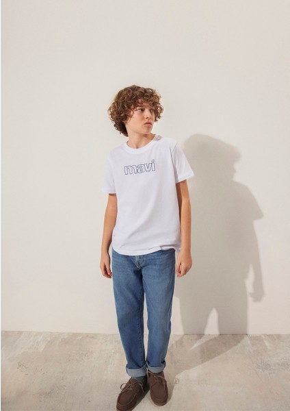 Mavi Logo Baskılı Beyaz Tişört 66323620