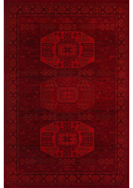 Kırmızı Göçebe Modern Etnik Desenli Halı | Makinada Yıkanabilir | Hav Toz Vermez | Leke Tutmayaz | Kaymaz Taban | Dijital Makine Baskı | Salon Yolluk Mutfak Halısı