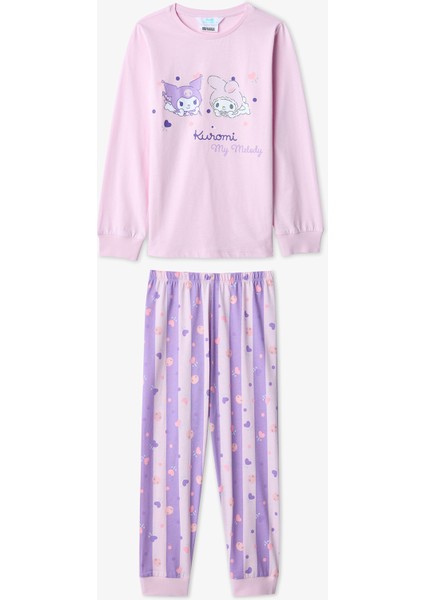 Pembe Kız Çocuk Kuromi Baskılı Pamuklu Pijama Takımı