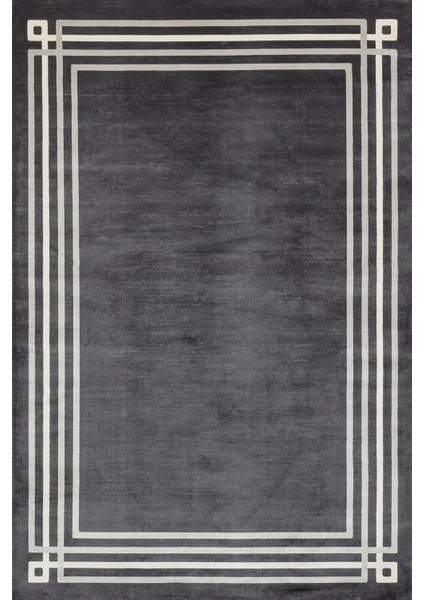 Antrasit Çerçeveli Modern Etnik Desenli Halı | Makinada Yıkanabilir | Hav Toz Vermez | Leke Tutmayaz | Kaymaz Taban | Dijital Makine Baskı | Salon Yolluk Mutfak Halısı