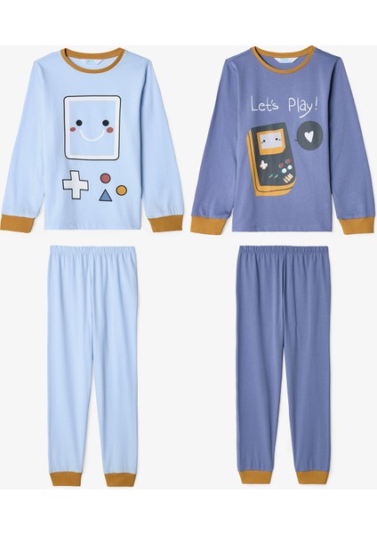 Erkek Çocuk Let's Play Oyun Desenli Pamuklu Uzun Kollu 2'li Pijama Takımı