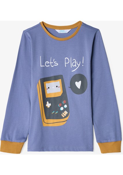 Erkek Çocuk Let's Play Oyun Desenli Pamuklu Uzun Kollu 2'li Pijama Takımı