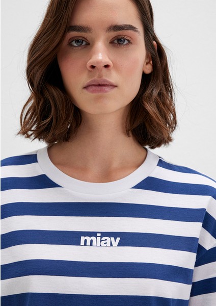 Miav Baskılı Çizgili Crop Tişört 1612456-87201