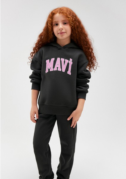 Mavi Logo Baskılı Kapüşonlu Antrasit Sweatshirt 7610035-70087