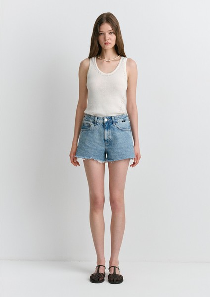 Rosie 90lar Gölgeli Indigo Mavisi Jean Şort 1447487078