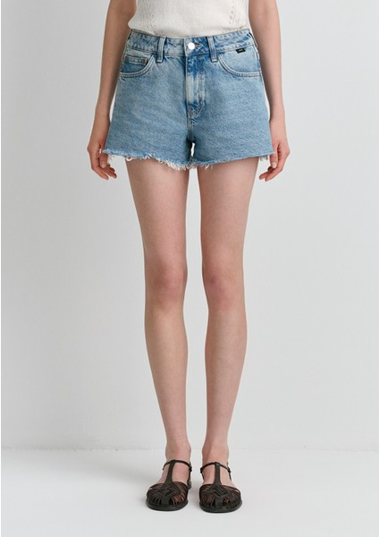 Rosie 90lar Gölgeli Indigo Mavisi Jean Şort 1447487078