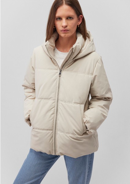 Kapüşonlu Bej Şişme Mont 1110445-70143