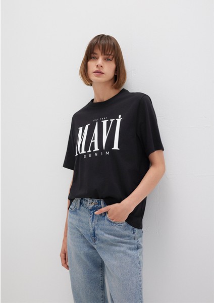 Mavi Logo Baskılı Siyah Tişört 1611990-900