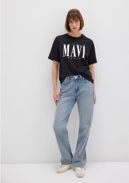 Mavi Logo Baskılı Siyah Tişört 1611990-900