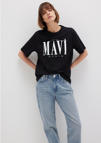 Mavi Logo Baskılı Siyah Tişört 1611990-900