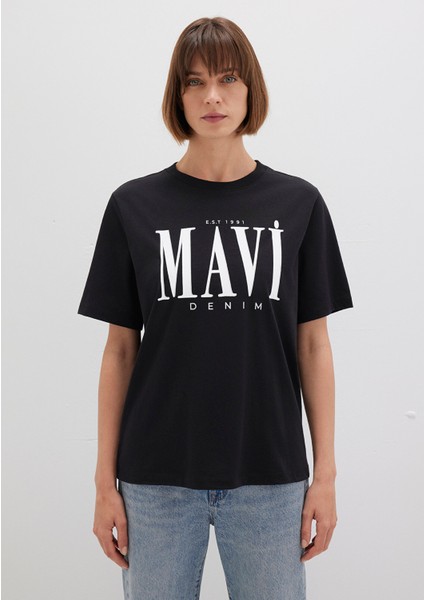 Mavi Logo Baskılı Siyah Tişört 1611990-900