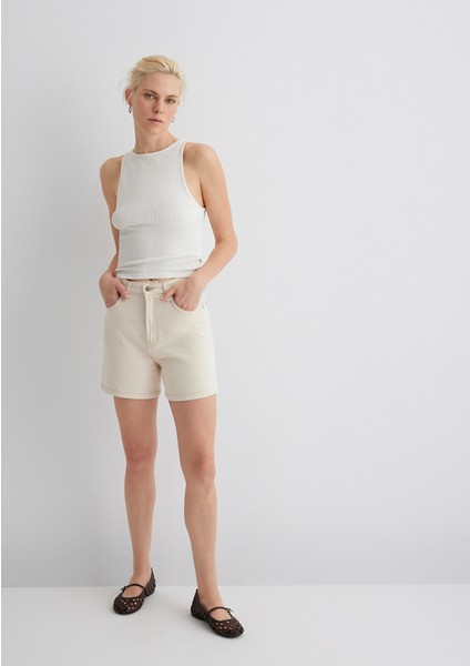 Verna Mavi Premium Krem Jean Şort 1410059-87082