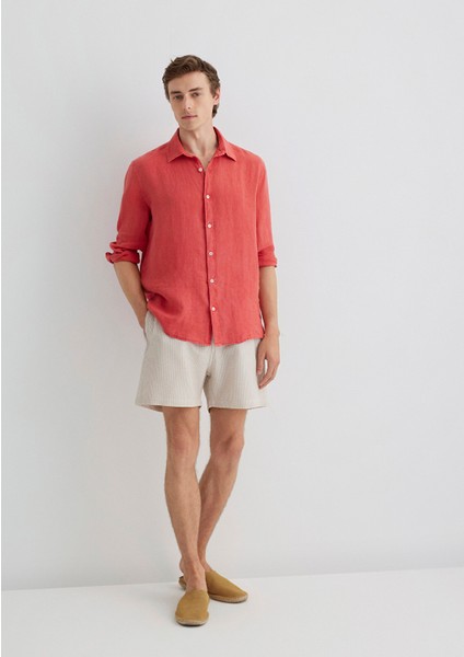 Gofre Kumaş Bej Kısa Deniz Şortu 0910235-70141