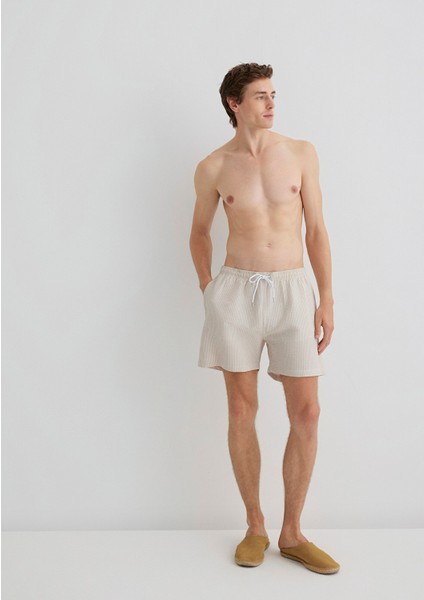 Gofre Kumaş Bej Kısa Deniz Şortu 0910235-70141